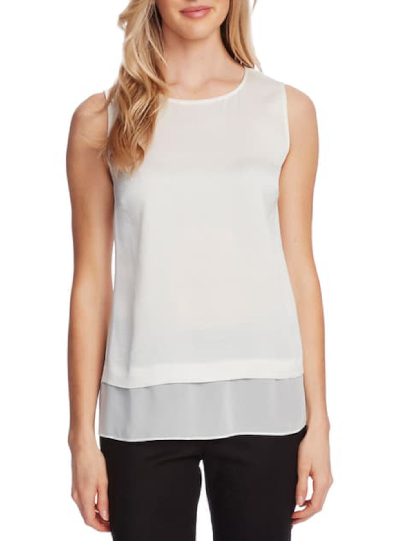 VINCE CAMUTO Womens Sheer Sleeveless Crew Neck Top