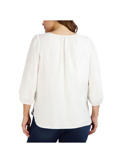 JONES NEW YORK Womens White 3/4 Sleeve Split Tunic Top XL