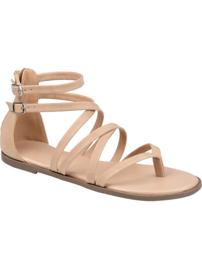 JOURNEE COLLECTION Womens Beige Strappy Buckle Accent Padded Zailie Round Toe Zip-Up Gladiator Sandals Shoes 7.5 M