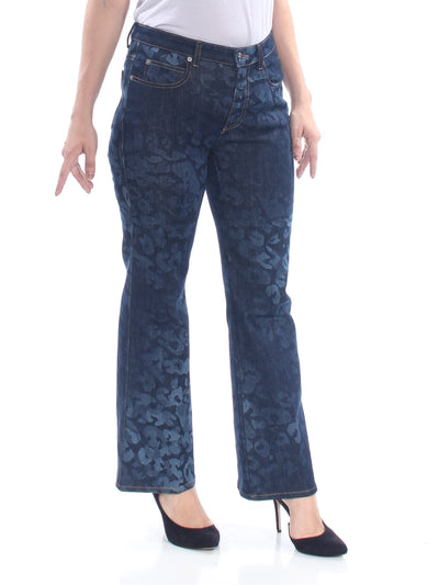 SONIA RYKIEL Womens Navy Zippered Pocketed Animal Print Flare Jeans 40