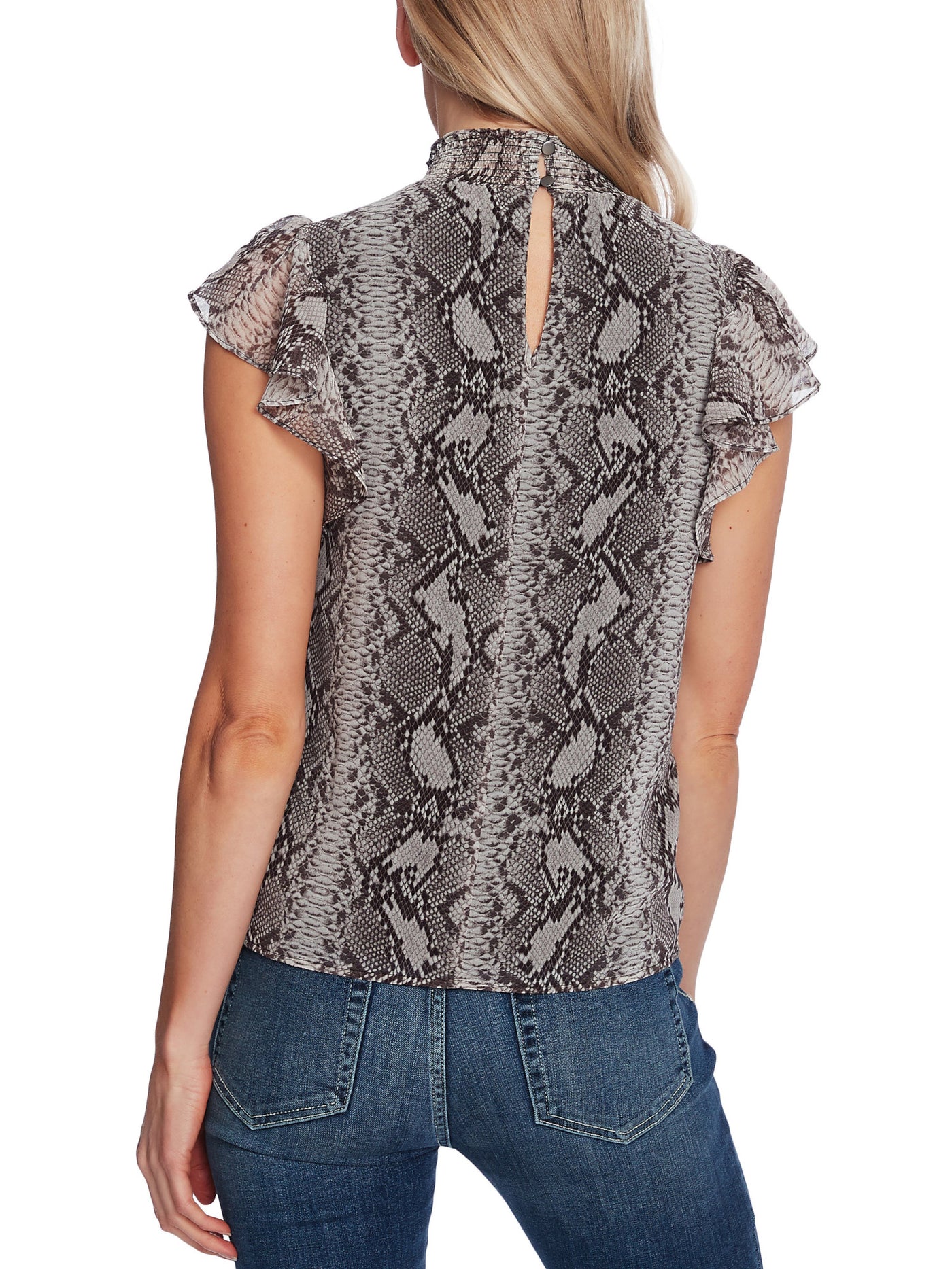 1. STATE Womens Keyhole Smocked Lined Top