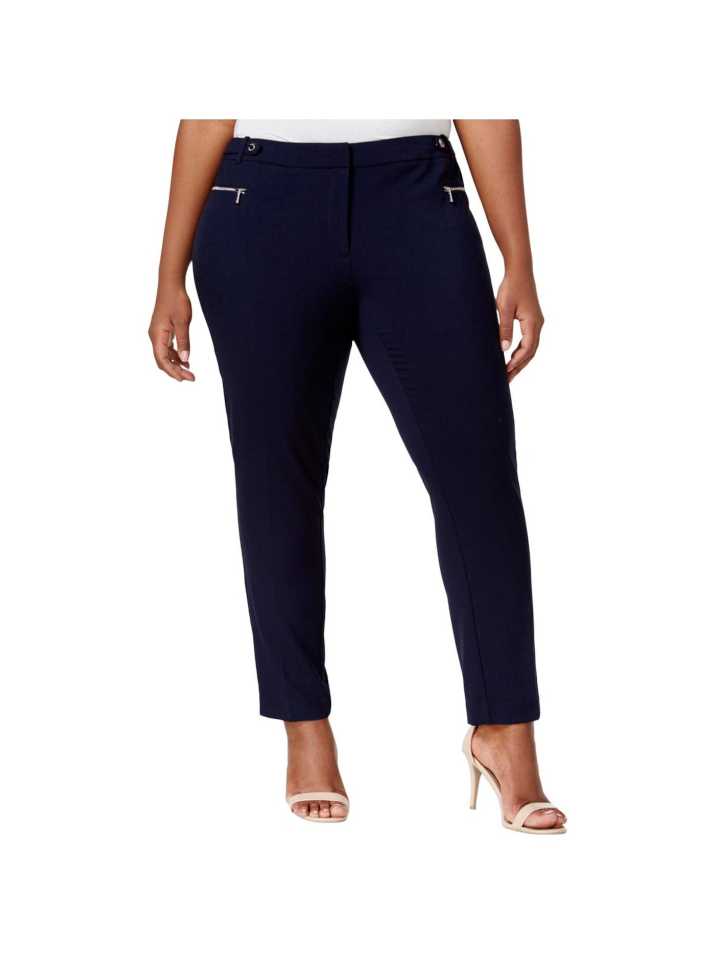 CALVIN KLEIN Womens Navy Zippered Pocketed Hook And Bar Closure Wear To Work Straight leg Pants Plus 24W