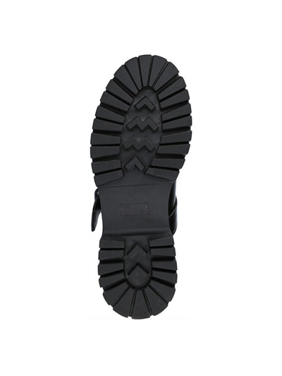 JOURNEE COLLECTION Womens Black Treaded T-Strap Lug Sole Suvi Round Toe Buckle Flats Shoes