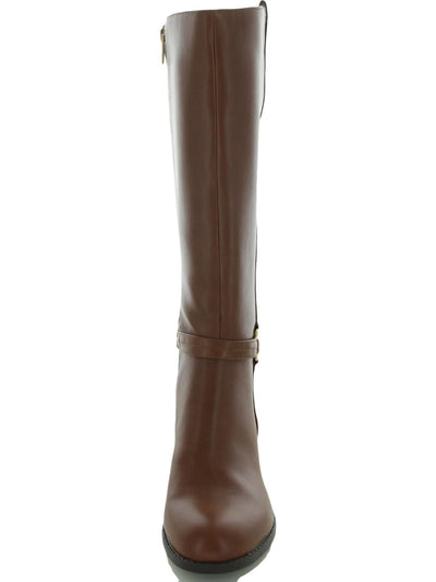 TOMMY HILFIGER Womens Brown Metallic Signature Ornament Stretch Gore Wide Calf Padded Diwan Almond Toe Block Heel Zip-Up Riding Boot 8 M WC