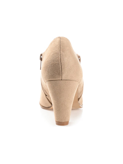 JOURNEE COLLECTION Womens Beige Zipper Accent Padded Sanzi Almond Toe Block Heel Zip-Up Booties 11 W