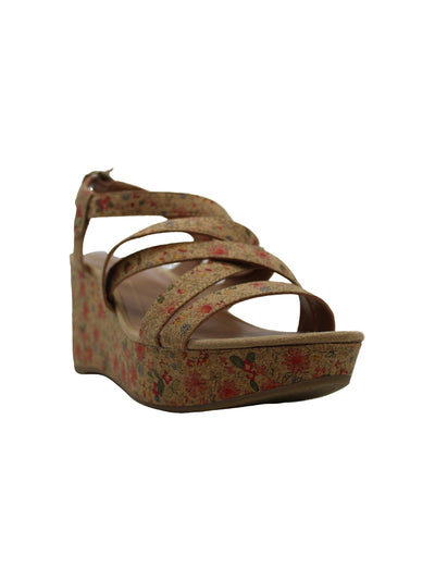 STYLE & COMPANY Womens Beige Floral Adjustable Ionna Open Toe Wedge Buckle Sandals Shoes 9.5 M