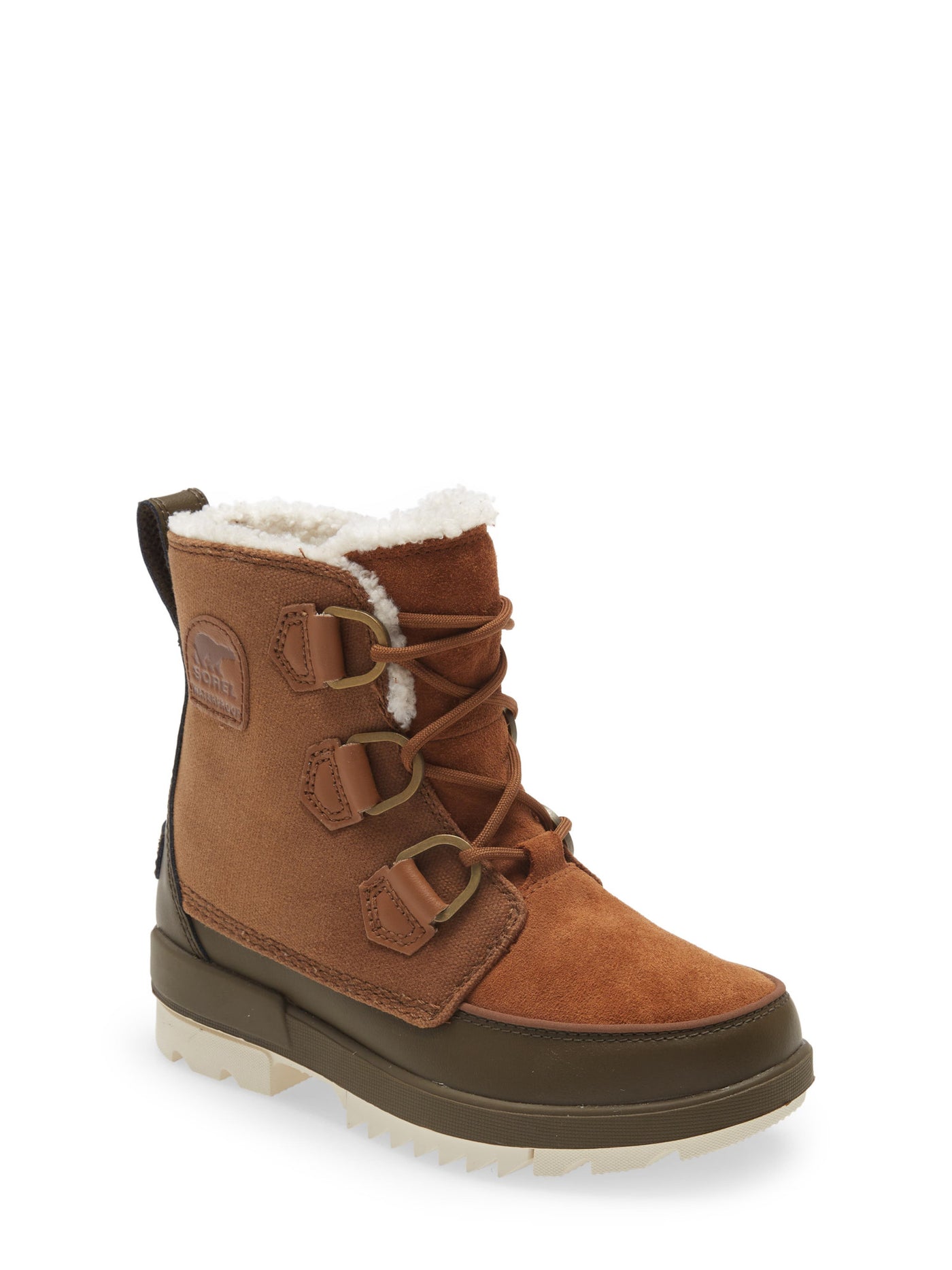 SOREL Womens Brown Mixed Media 1" Platform Microfleece Trim Cushioned Back Pull-Tab Waterproof Slip Resistant Tivoli Iv Almond Toe Block Heel Lace-Up Snow Boots 9