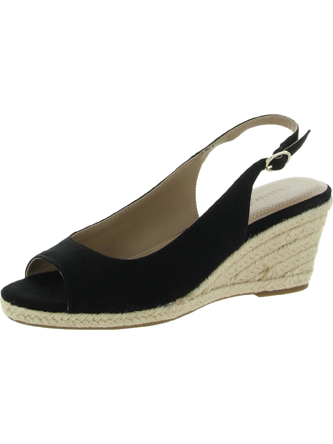 CHARTER CLUB Womens Black Espadrille Trim Ankle Strap Ankle Strap Tamaare Almond Toe Wedge Buckle Dress Slingback Sandal 6.5 M