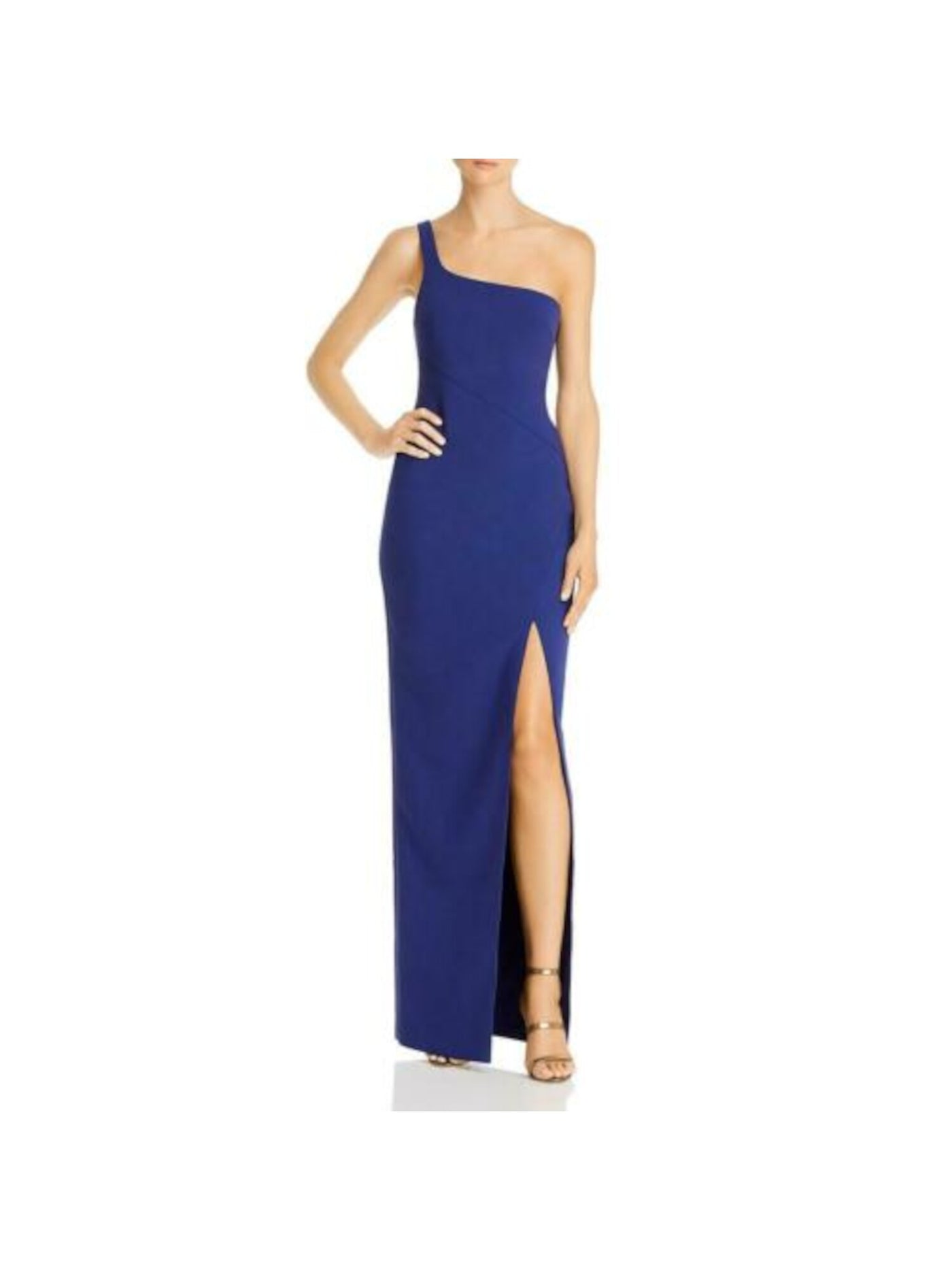 LIKELY Womens Blue Slitted Spaghetti Strap Asymmetrical Neckline Full-Length Formal Sheath Dress 6
