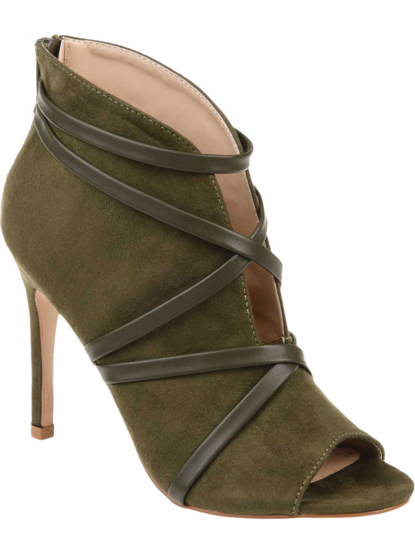 JOURNEE COLLECTION Womens Green Strappy Samara Round Toe Stiletto Zip-Up Booties 9 M