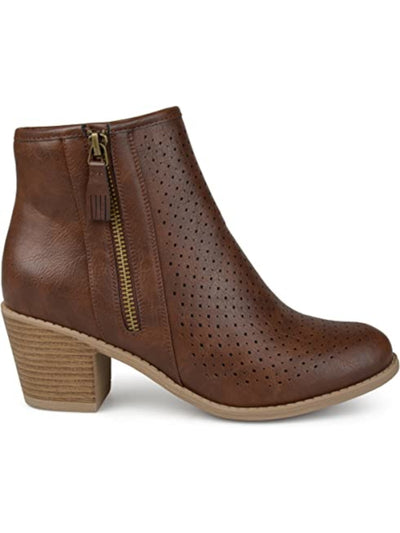 JOURNEE COLLECTION Womens Brown Perforated Comfort Meleny Round Toe Zip-Up Booties 7.5 M