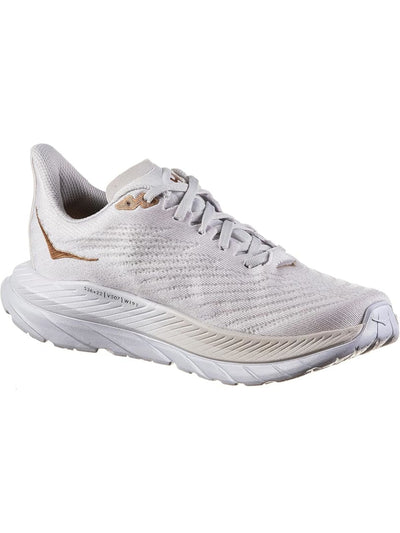 HOKA Womens White Mixed Media 1" Platform Breathable Logo Accent Treaded Padded Mach 5 Round Toe Wedge Lace-Up Sneakers Shoes 7.5 B