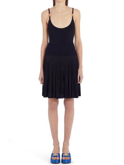 VERSACE Womens Black Embellished Ribbed Sleeveless Scoop Neck Above The Knee Sheath Dress 38