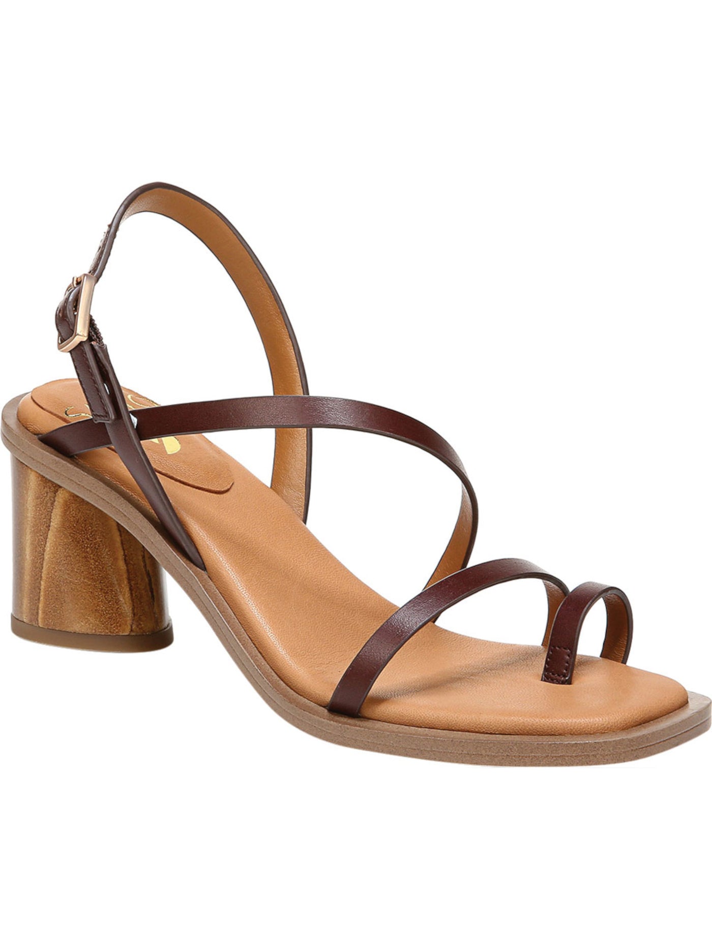 SARTO BY FRANCO SARTO Womens Brown Toe Loop Asymmetrical Adjustable Cushioned Strappy Rache Square Toe Block Heel Buckle Leather Slingback Sandal 6 M