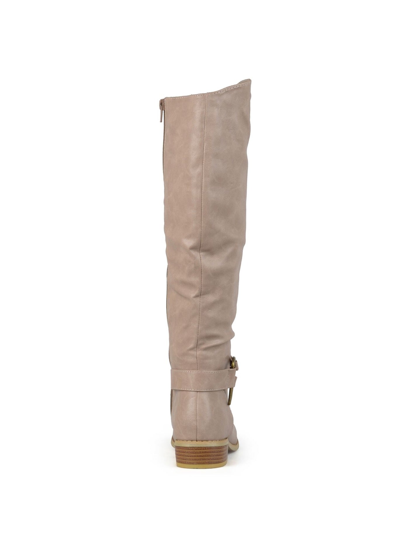 JOURNEE COLLECTION Womens Beige Buckle Accent Comfort Charming Round Toe Block Heel Zip-Up Riding Boot 7.5 M