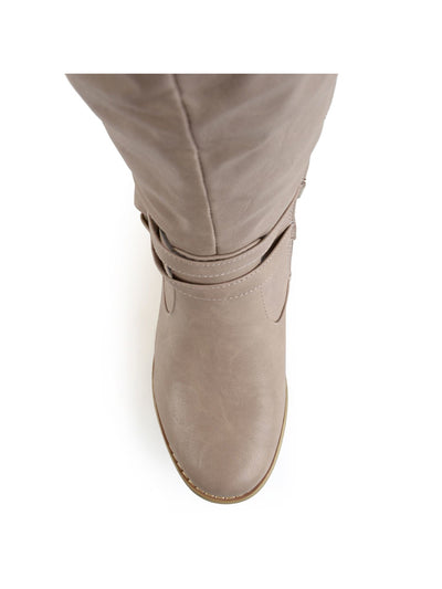 JOURNEE COLLECTION Womens Beige Buckle Accent Comfort Charming Round Toe Block Heel Zip-Up Riding Boot 7.5 M