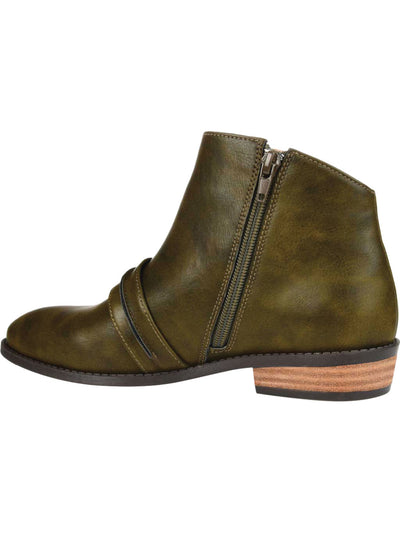 JOURNEE COLLECTION Womens Grey Green Distressed Strap Detail V-Notch Cutout Padded Harlow Almond Toe Block Heel Zip-Up Booties 9 M