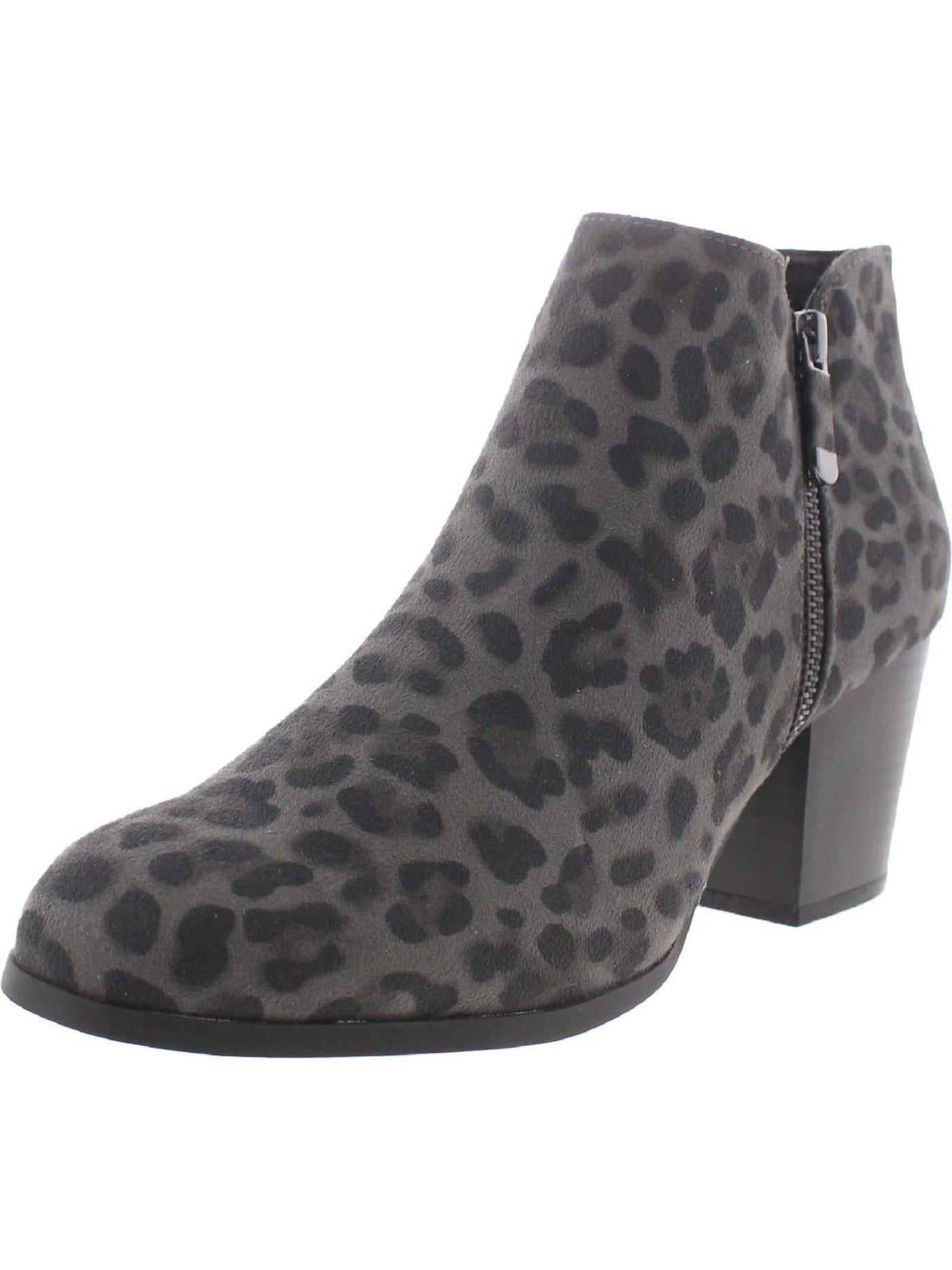 STYLE & COMPANY Womens Gray Animal Print Cushioned Zipper Accent Masrinaa Almond Toe Block Heel Zip-Up Booties 8.5 W