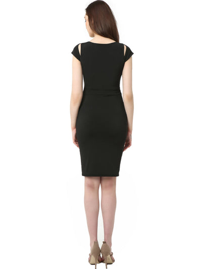 KIMI & KAI Womens Black Stretch Cut Out Zippered Lined Cap Sleeve Square Neck Above The Knee Party Body Con Dress Maternity S