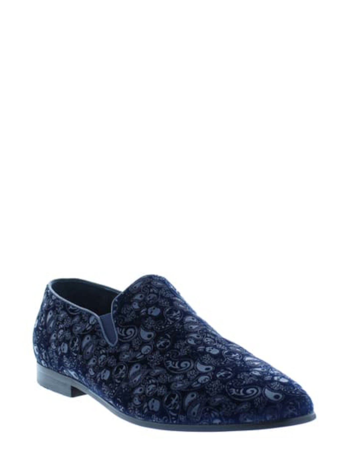 ROBERT GRAHAM Mens Navy Paisley Rodin Round Toe Block Heel Slip On Dress Loafers Shoes 11