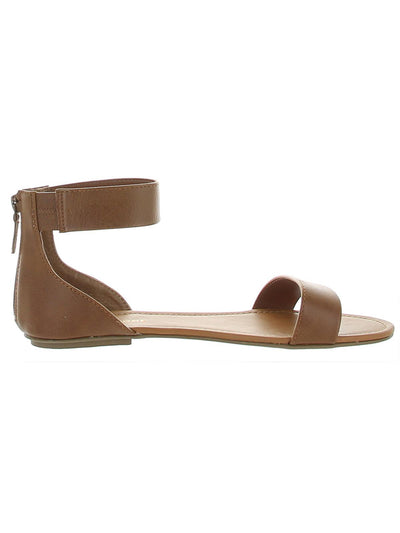 SUN STONE Womens Brown Gladiator Inspired Ankle Strap Padded Keley Round Toe Zip-Up Dress Sandals 9.5 M