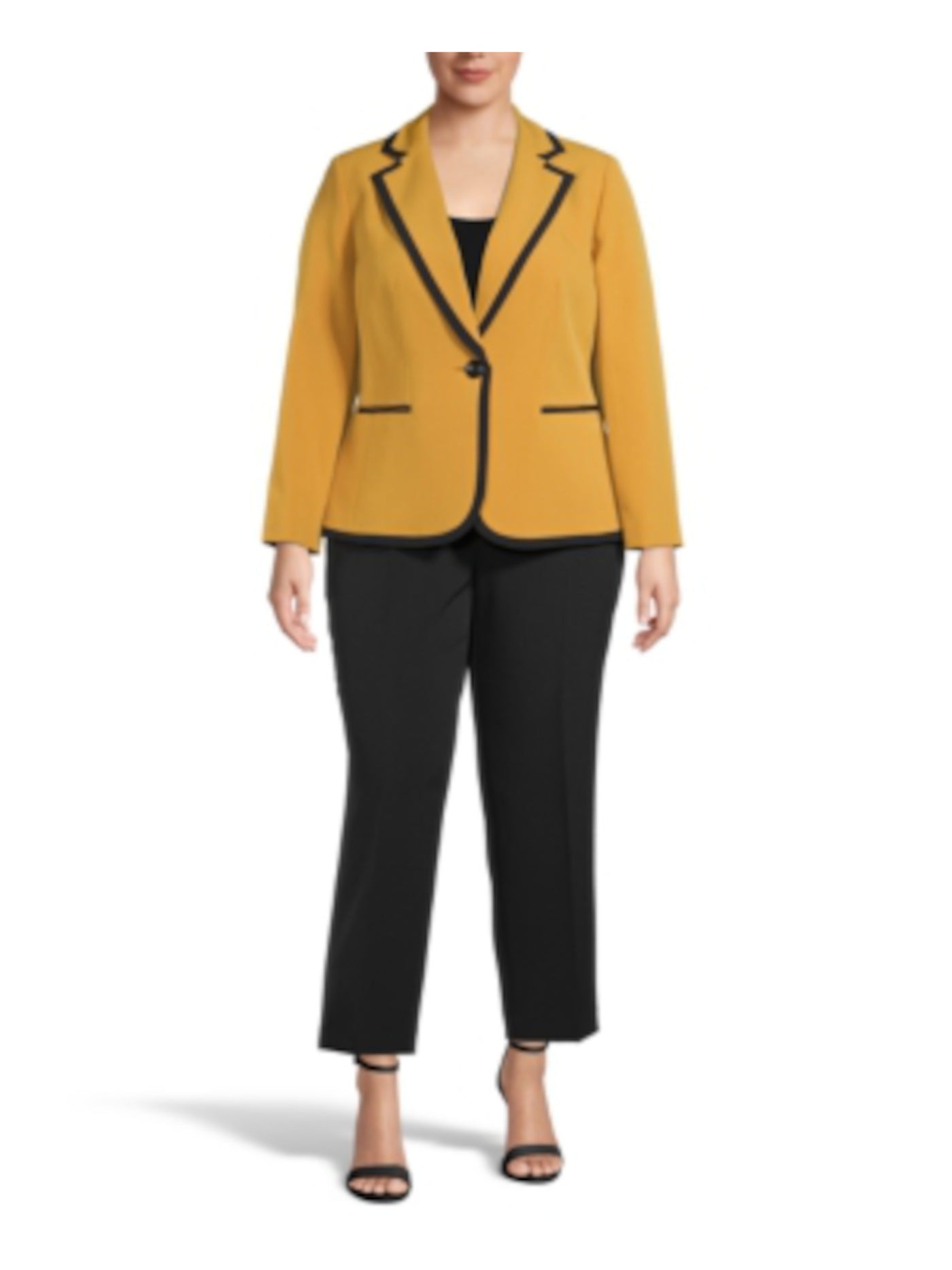 LE SUIT Womens Gold Pocketed Single Button Closure Lined Wear To Work Blazer Jacket Plus 14W