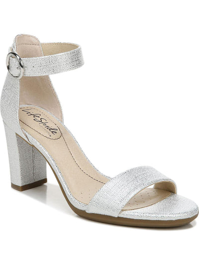 LIFE STRIDE Womens Platino Silver Patterned Flexible Sole Ankle Strap Cushioned Averly Round Toe Block Heel Buckle Heeled Sandal 9 M