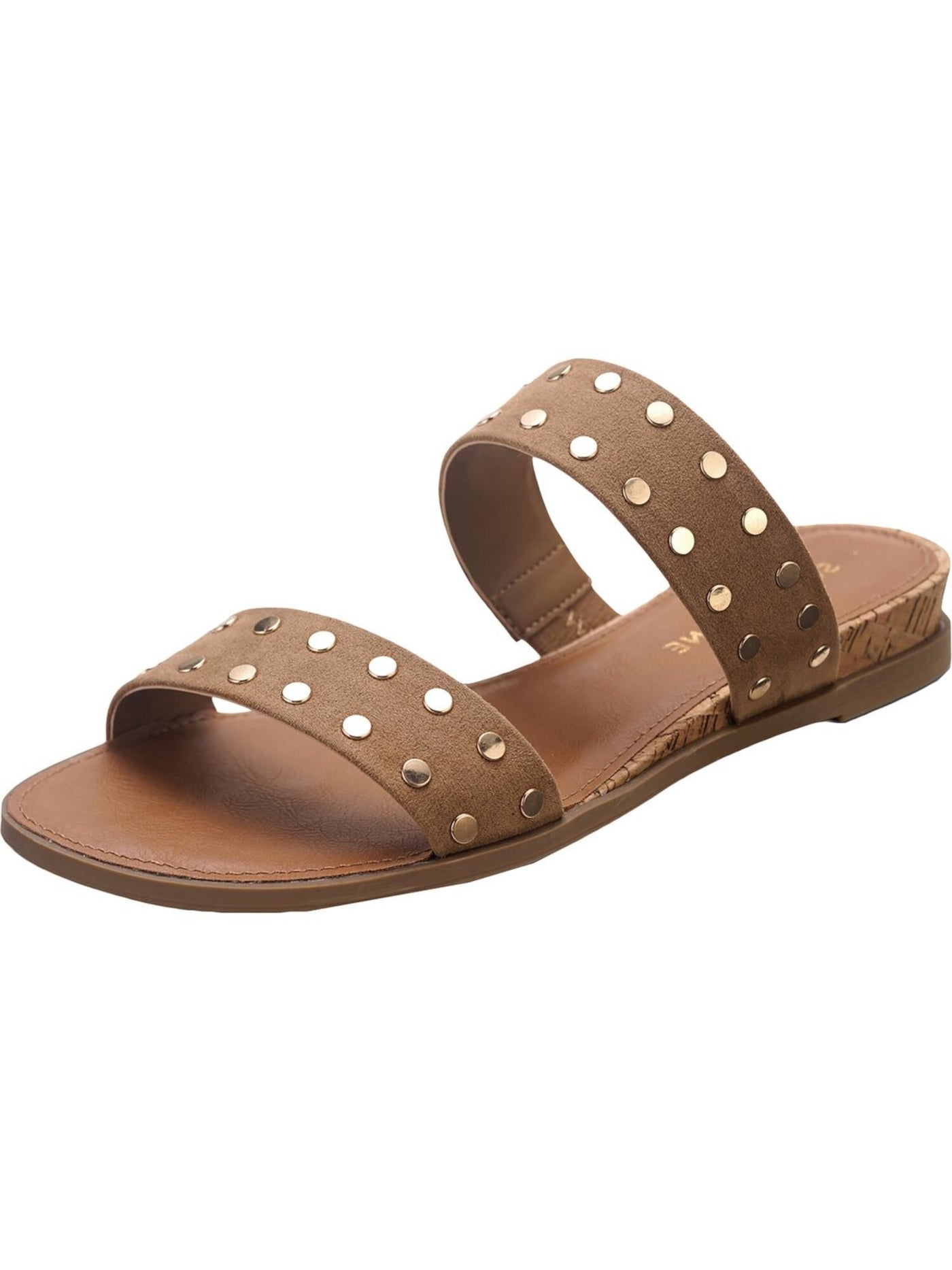 SUN STONE Womens Beige Studded Side Elastic Cushioned Slip Resistant Easten Round Toe Wedge Slip On Slide Sandals Shoes 9 M