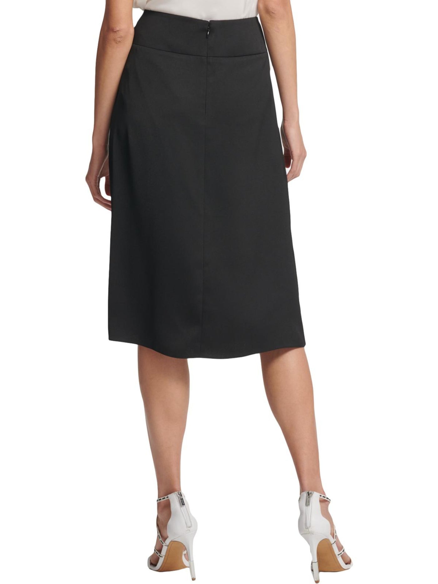 DKNY Womens Black Ruffled Zippered Unlined Below The Knee Wear To Work A-Line Skirt L