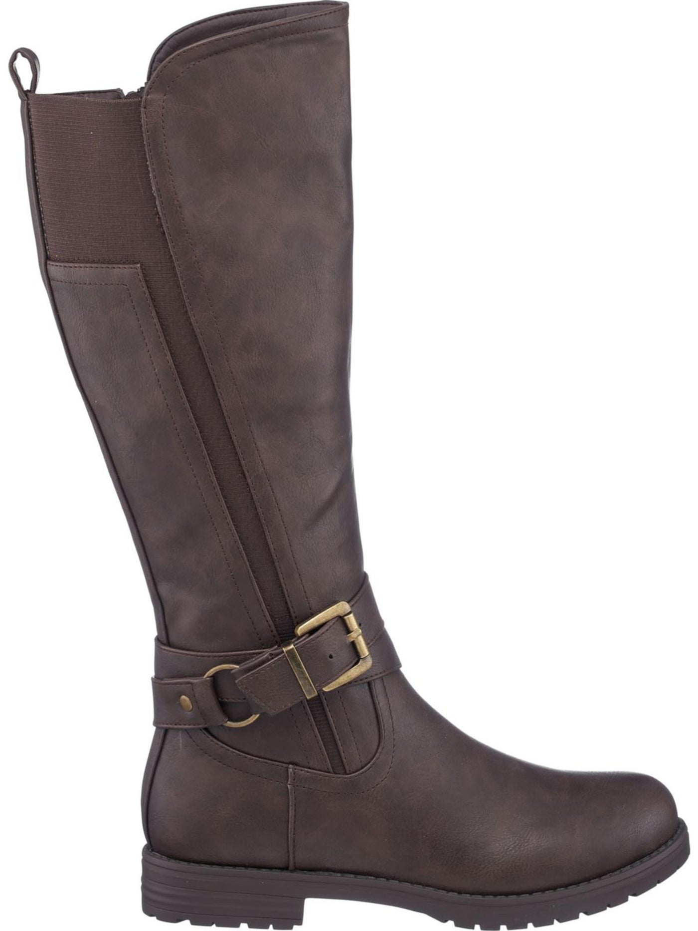 G.C. SHOES Womens Brown Pull Tab Buckle Accent Goring Aston Round Toe Block Heel Zip-Up Riding Boot 6.5