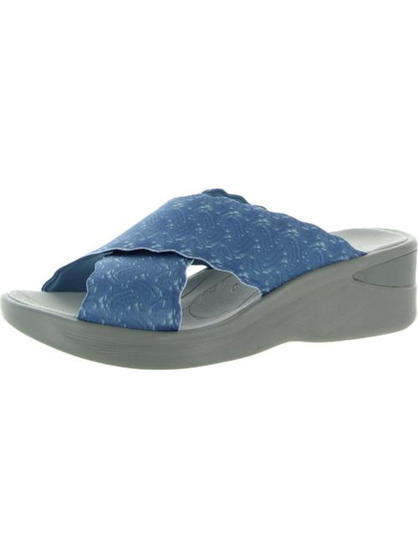 BZEES Womens Blue Crisscrossed Scalloped Straps Sahara Round Toe Wedge Slip On Slide Sandals 8.5 M