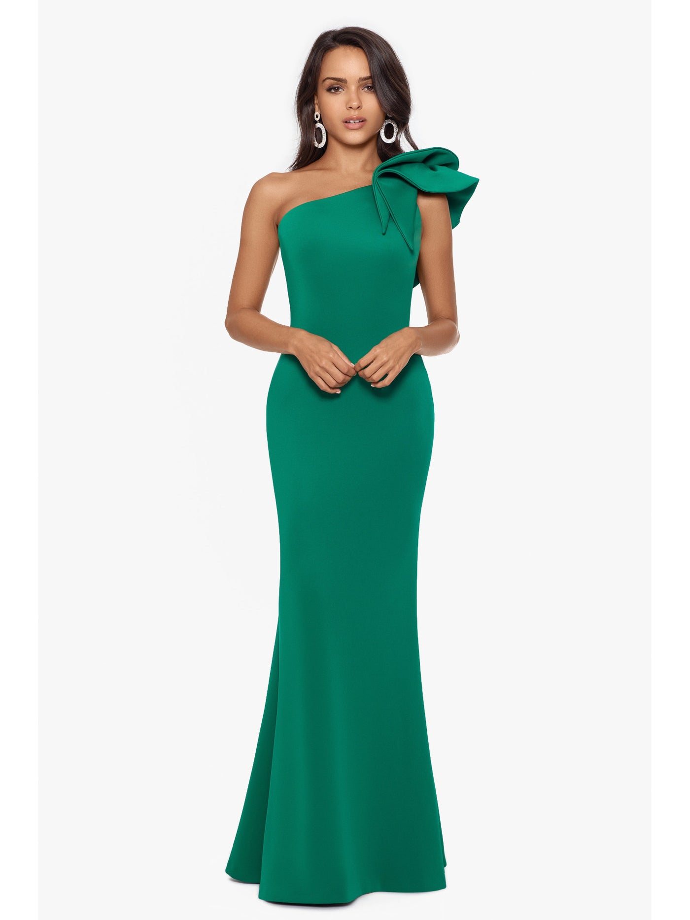 BETSY & ADAM Womens Green Zippered Lined Ruffled Shoulder Sleeveless Asymmetrical Neckline Full-Length Evening Mermaid Dress 16