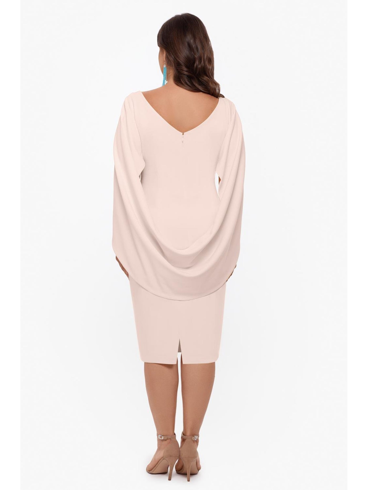 BETSY & ADAM Womens Pink Zippered Ruched Cape Sleeves V-back Round Neck Above The Knee Party Sheath Dress Plus 18W
