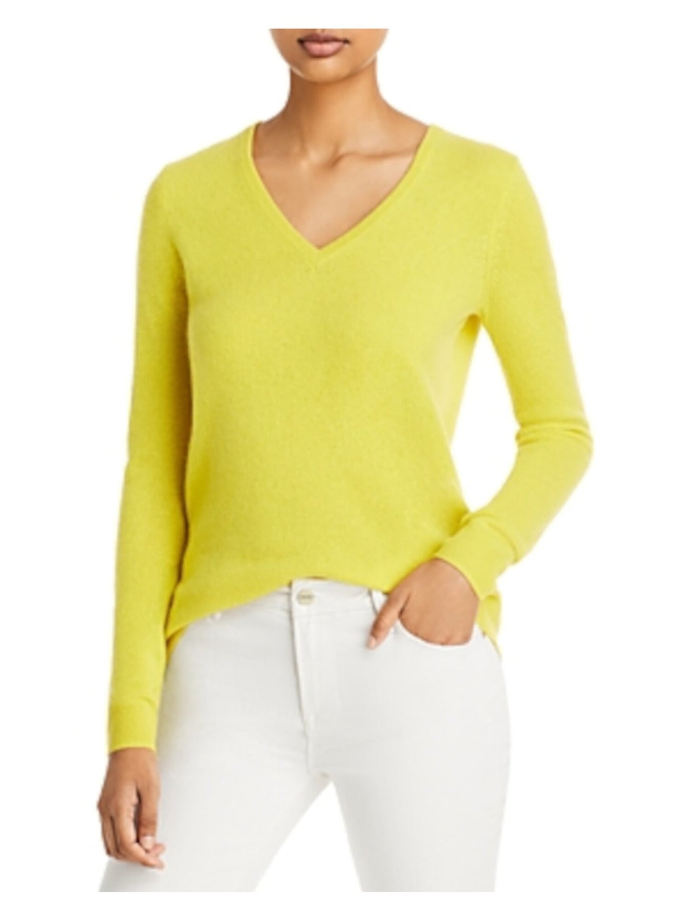 C Womens Yellow Cashmere Long Sleeve V Neck Wear To Work Sweater S