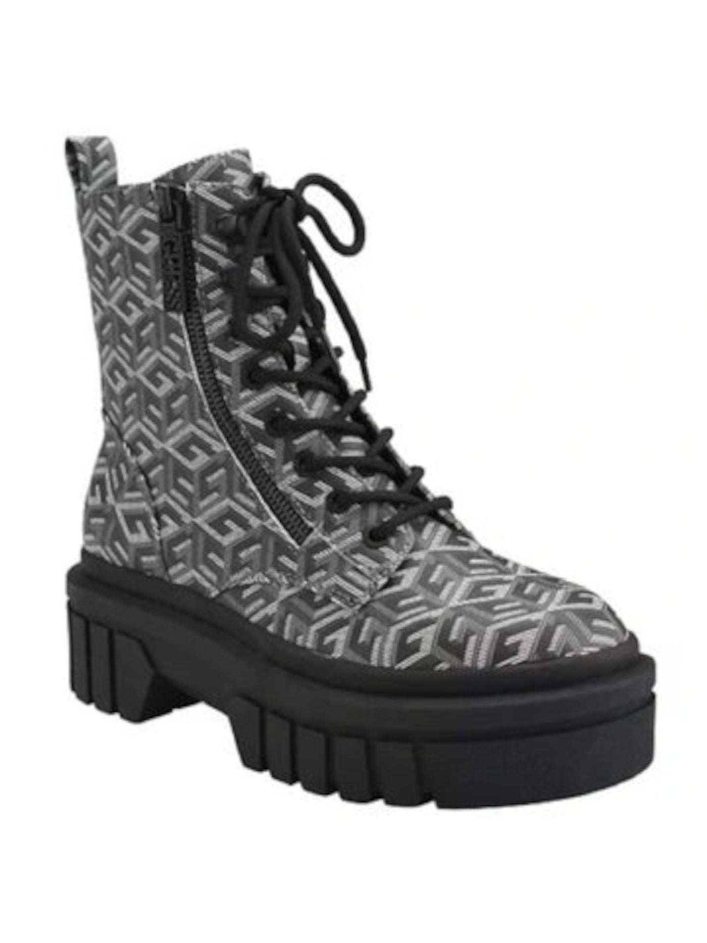 GUESS Womens Black Printed Zipper Lug Sole Ferina Round Toe Lace-Up Combat Boots 7.5 M