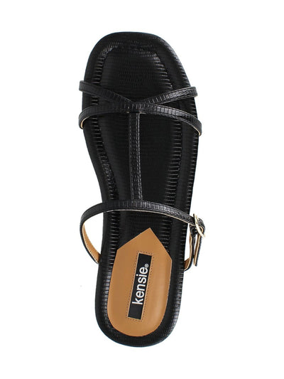 KENSIE Womens Black Buckle Accent T-Strap Dara Square Toe Wedge Slip On Slide Sandals Shoes 9.5 M