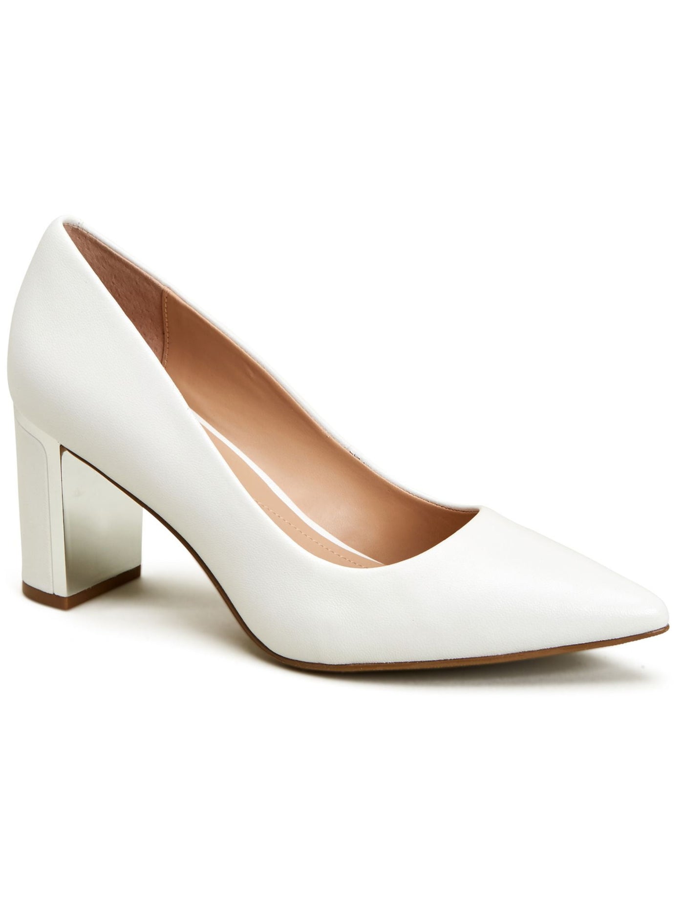 ALFANI Womens White Cushioned Jensonn Pointed Toe Block Heel Slip On Leather Dress Pumps Shoes 9 W