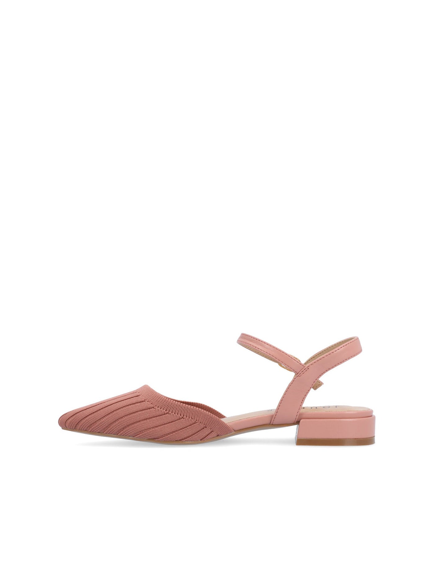 JOURNEE COLLECTION Womens Pink Mixed Media Ankle Strap Padded Ansley Knit Pointed Toe Block Heel Buckle Flats Shoes 10 M