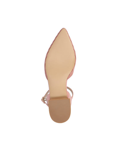 JOURNEE COLLECTION Womens Pink Mixed Media Ankle Strap Padded Ansley Knit Pointed Toe Block Heel Buckle Flats Shoes M