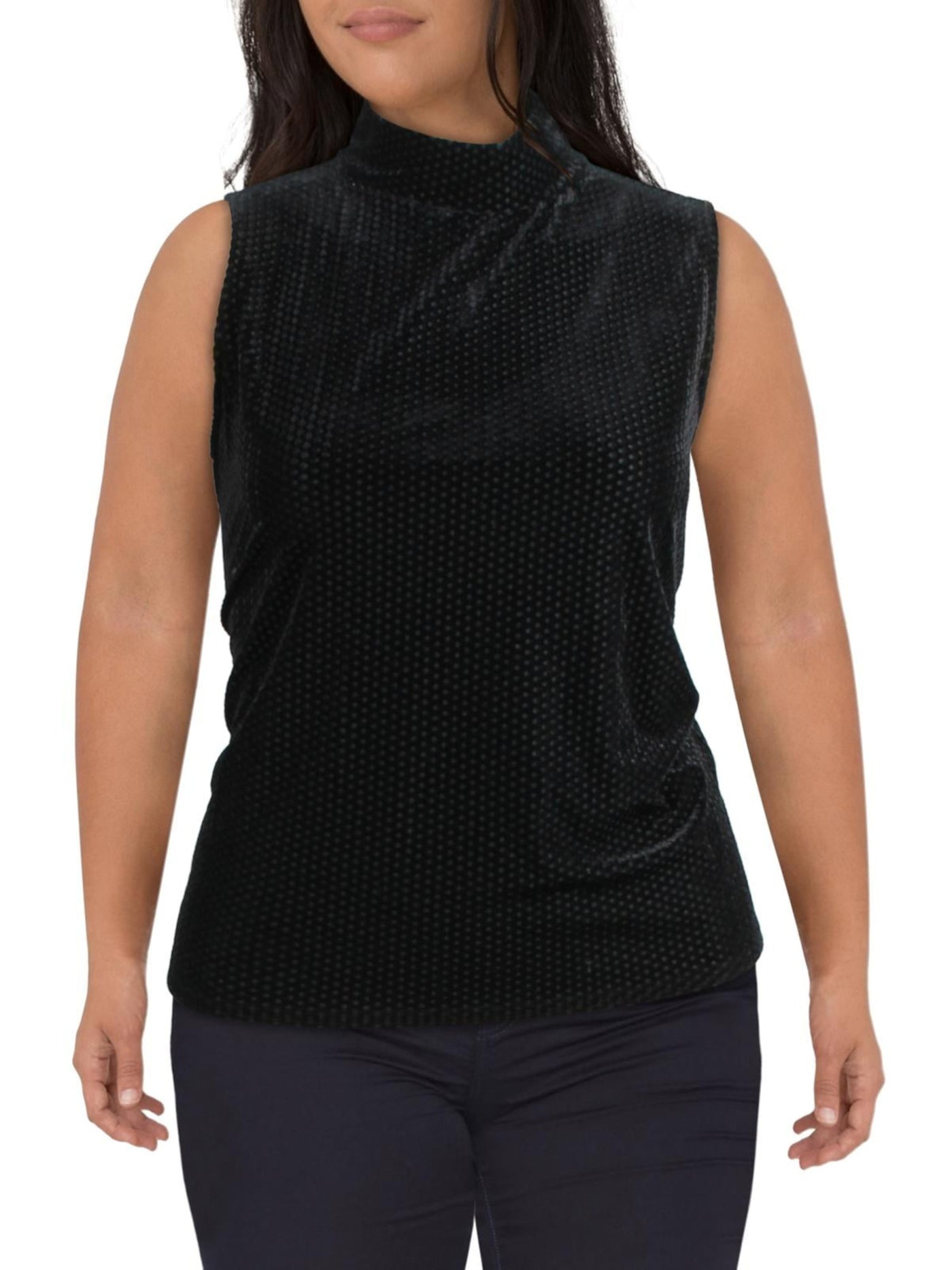 ANNE KLEIN Womens Black Lined Sheer Pullover Sleeveless Mock Neck Top M