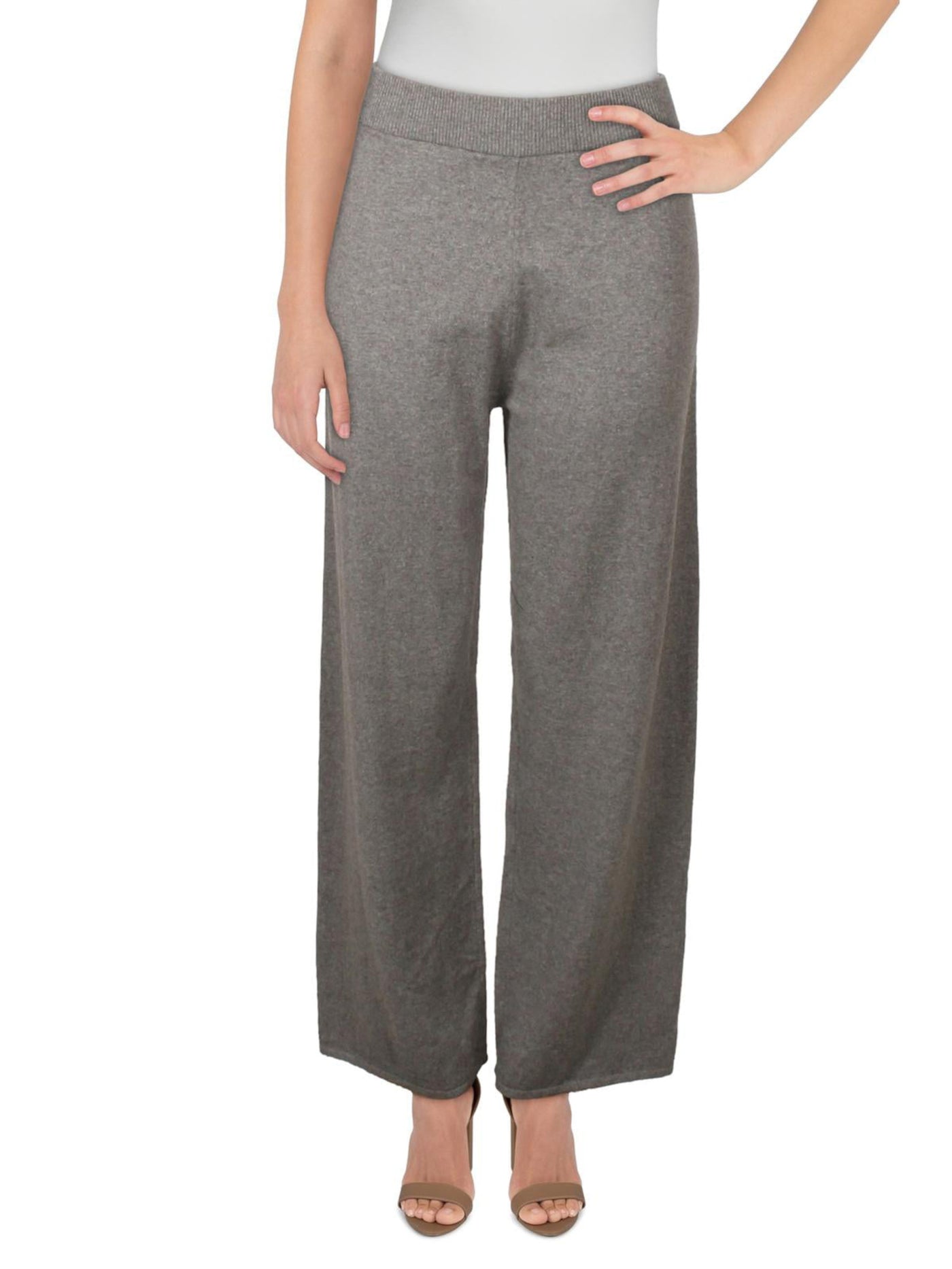 ANNE KLEIN Womens Gray Ribbed Pull On Heather Wide Leg Pants L