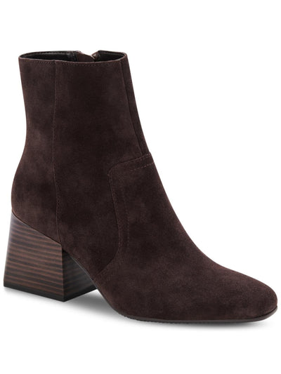 AQUA COLLEGE Womens Brown Waterproof Padded Tora Square Toe Stacked Heel Zip-Up Booties 7 M