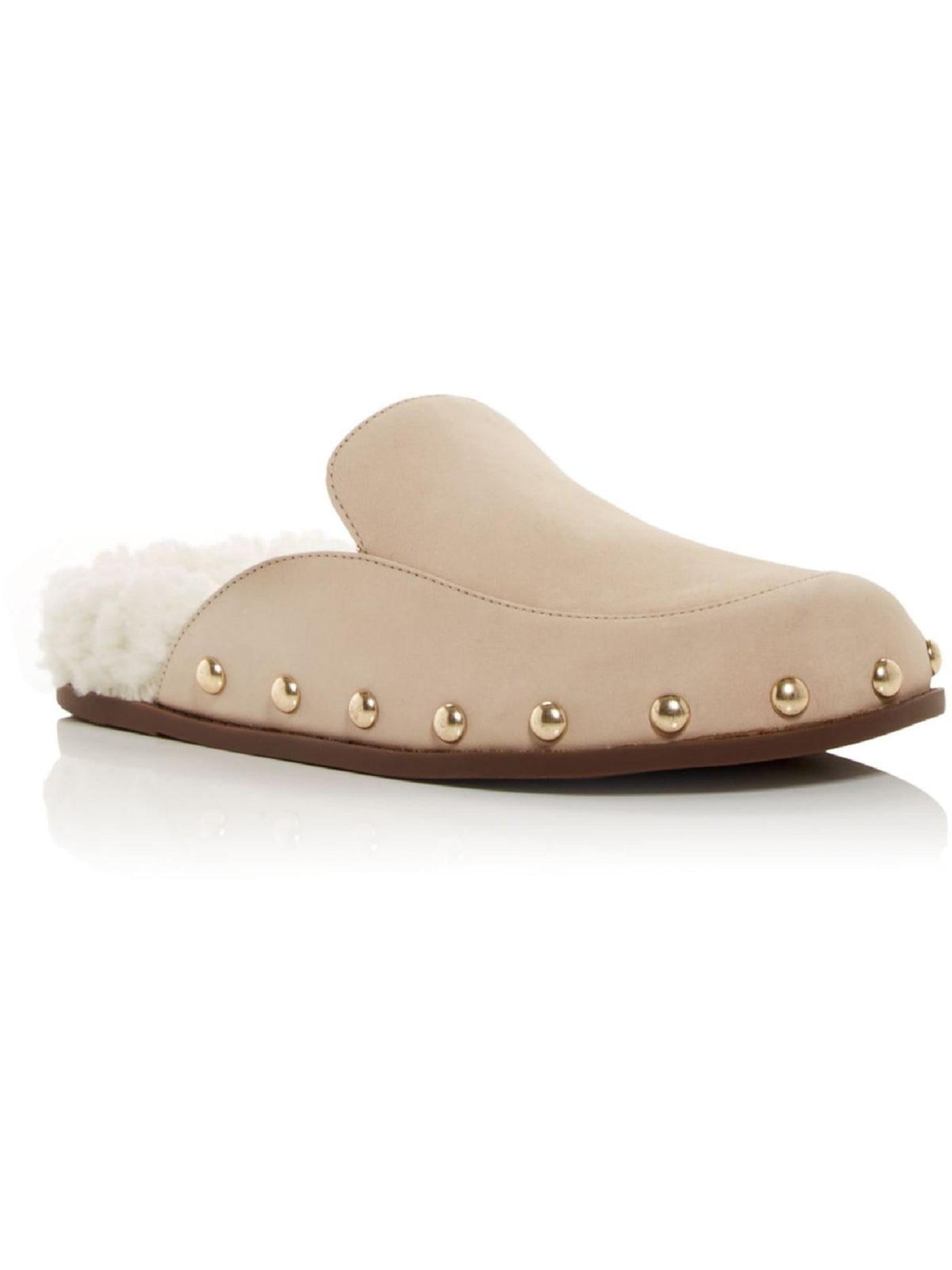 AQUA Womens Beige Studded X Scout Round Toe Slip On Suede Mules 7.5 B