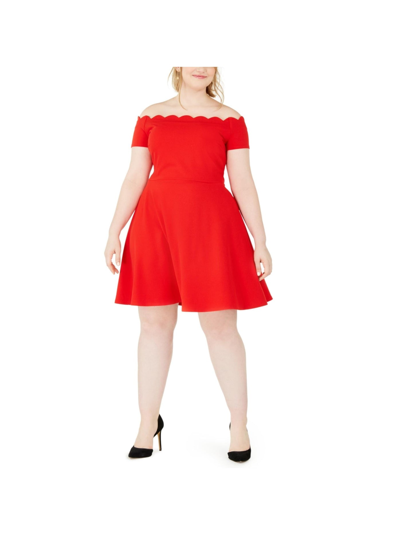 B DARLIN Womens Red Stretch Zippered Fitted Scalloped Detail Spaghetti Strap V Neck Mini Evening Fit + Flare Dress Juniors 11\12
