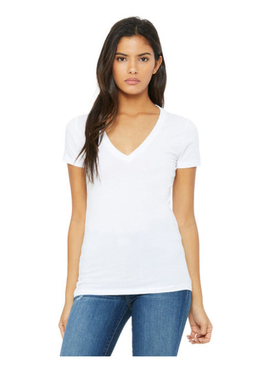 DOLAN Womens White Stretch Ribbed Short Sleeve V Neck T-Shirt S