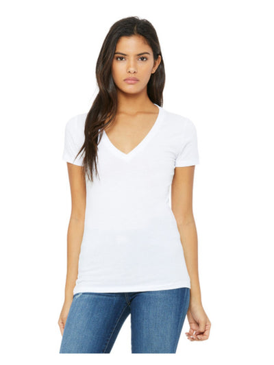 DOLAN Womens White Stretch Ribbed Short Sleeve V Neck T-Shirt L