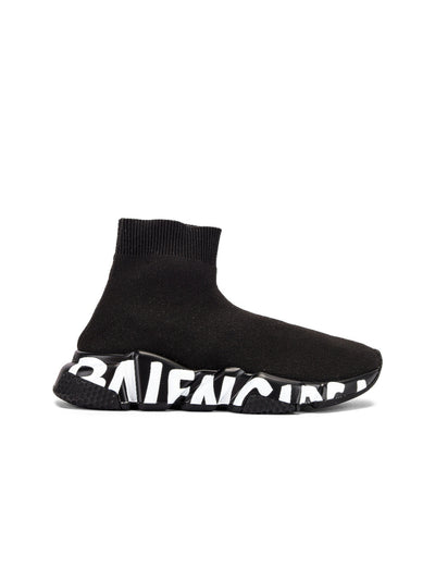 BALENCIAGA Womens Black Knit Contrast Logo Heel Padded Stretch Speed Graffiti Round Toe Wedge Sneakers Shoes 4