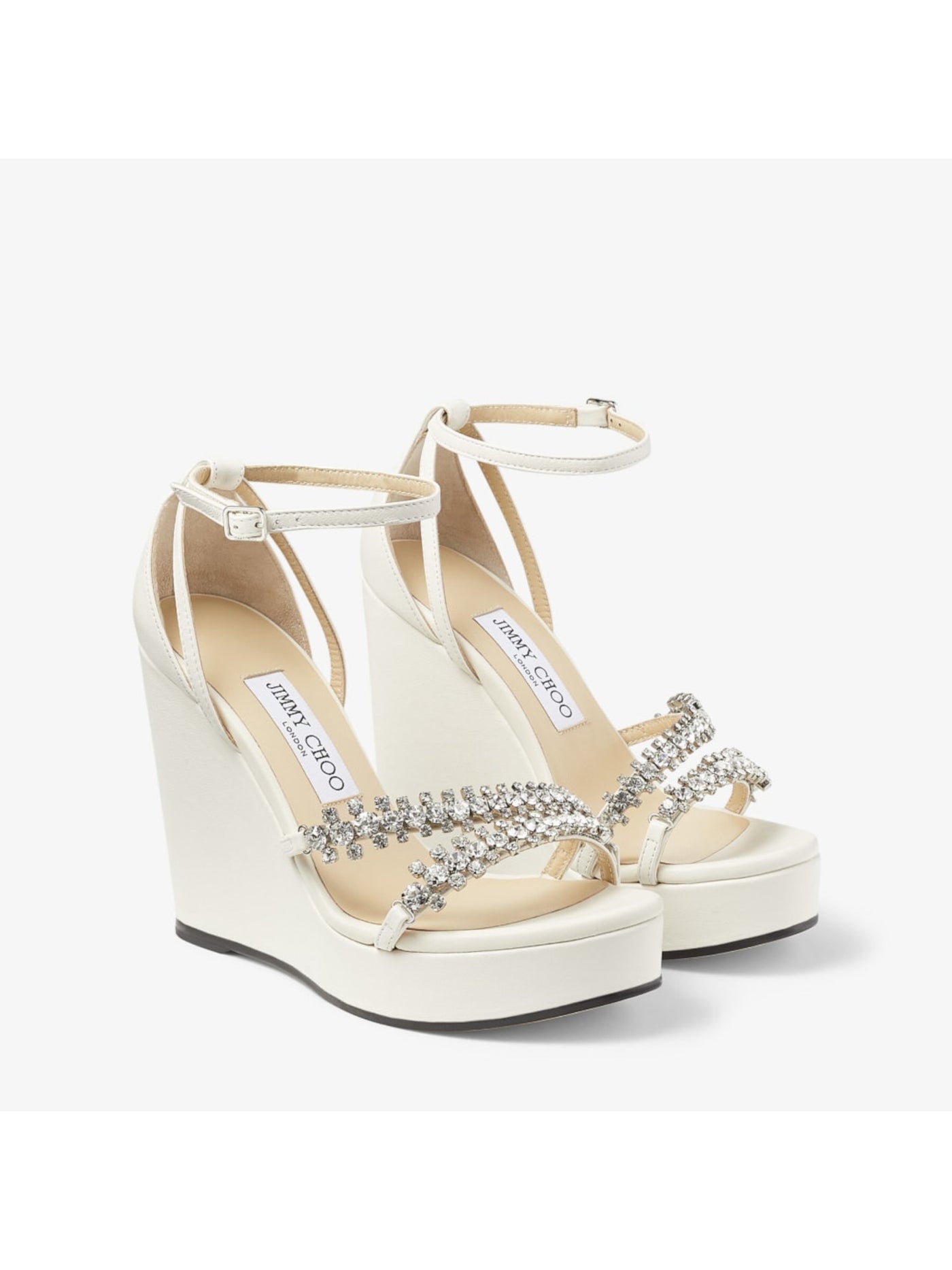 JIMMY CHOO Womens Ivory 1" Platform Padded Embellished Ankle Strap Bing 120 Open Toe Wedge Buckle Leather Dress Heeled Sandal 39.5