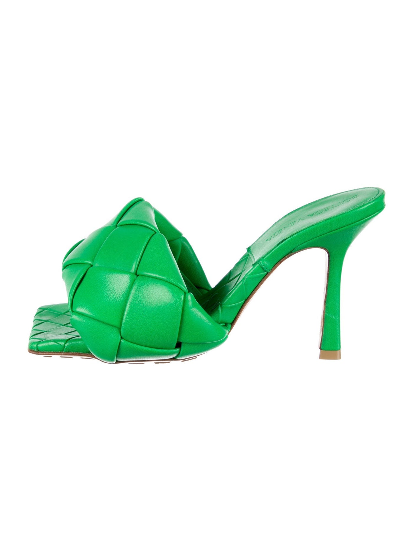 BOTTEGA VENETA Womens Green Quilted Lido Square Toe Stiletto Slip On Leather Dress Heeled Sandal 36