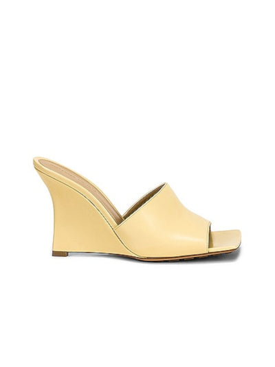 BOTTEGA VENETA Womens Yellow Comfort Square Toe Wedge Slip On Leather Heeled Sandal 40